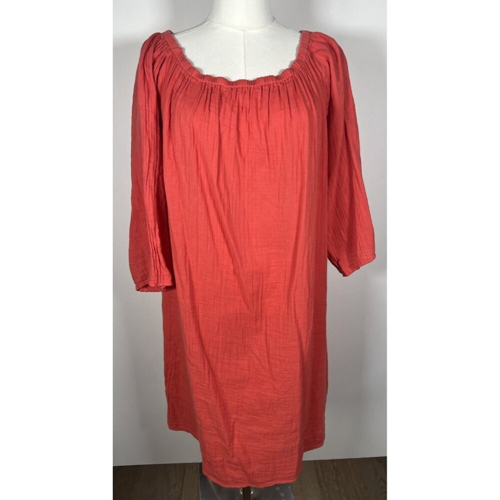 Stark X orange gauzy California casual boho dress on/off shoulder L beachy